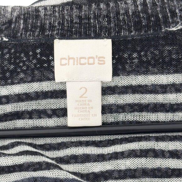 Chicos Women Long Open Front Duster Cardigan Sweater Size 2 Black&White Striped - Picture 3 of 12